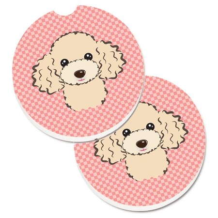Carolines Treasures Checkerboard Pink Buff Poodle Set of 2 Cup Holder Car Coaster BB1258CARC